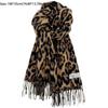 Fashion Fleece Leopard Print Scarf Tassel Thick Cashmere Feel Scarf Washable Windproof Winter Shawl Wrap Ski Resort