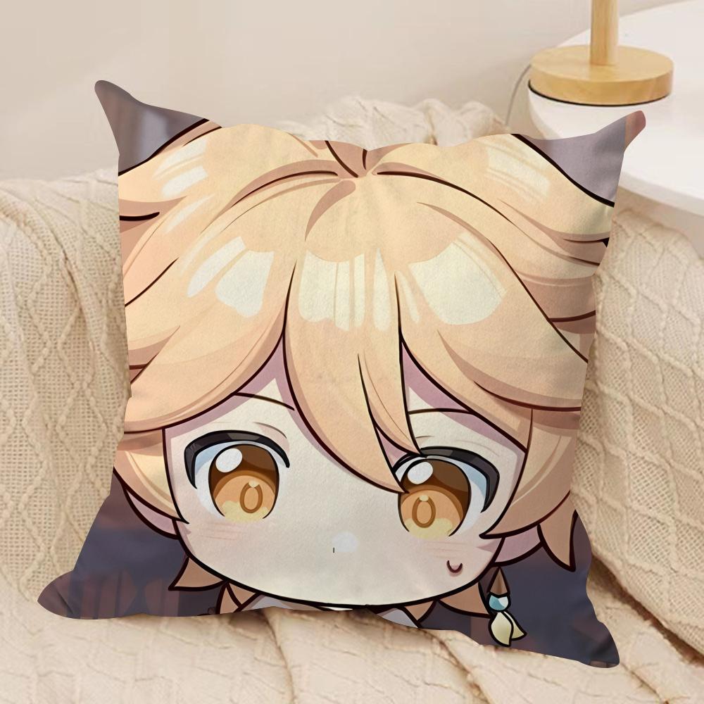 Aether Cute Cute Genshin Impact Cushion Cover Silky Short Plush Invisible Zipper Dustproof Sofa Pillow Case For Home Decor