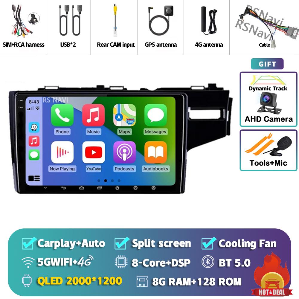 Android 14 Carplay Auto For Honda Jazz Fit 2014 - 2015 Car Radio Player Multimedia Stereo 360 Camera Navigation Video AI Voice