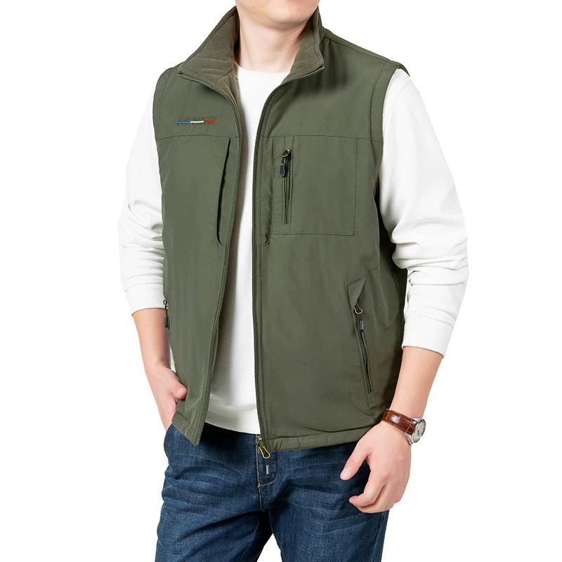 Men's Waistcoat Jackets Outdoor Fishing Vest Summer Solid Color Stand Collar Climbing Hiking Work Sleeveless with Pocket
