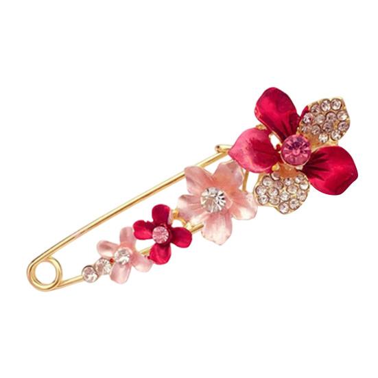 Brooch Pin 3D Flower Decor Scarf Pin with Rhinestone Inlay Thick Stable Lock Anti-exposure Suits Coats Sweaters Pin