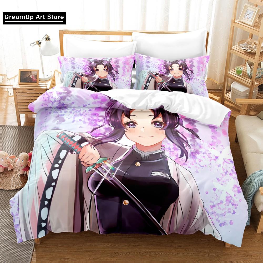 3D Print Kochou Shinobu Anime Demon Slayer Bedding Set Cute Quilt Cover Bed Cover With Pillowcase Twin Single Queen King Size