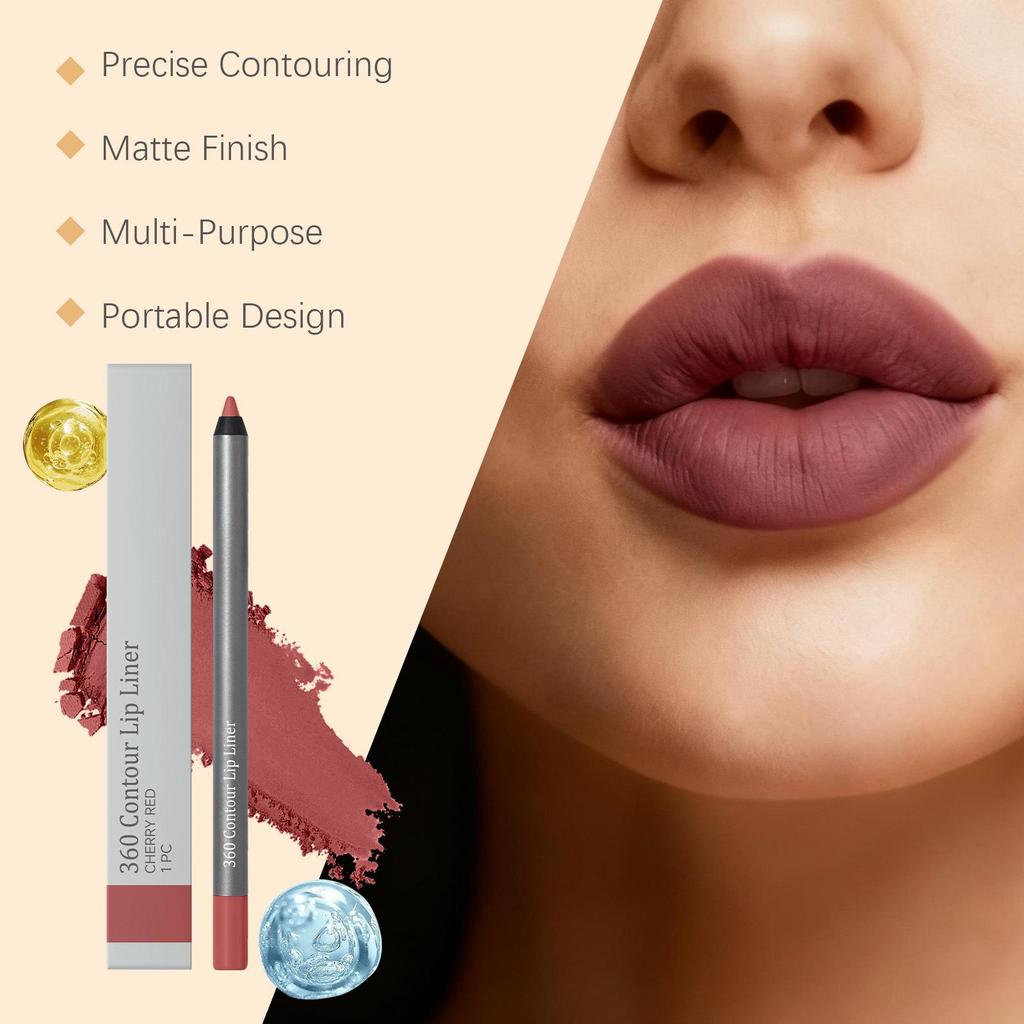 Cherry Red Matte Lip Liner: Smooth, Multi-functional, Portable Pencil for Natural, Easy-to-Apply Color