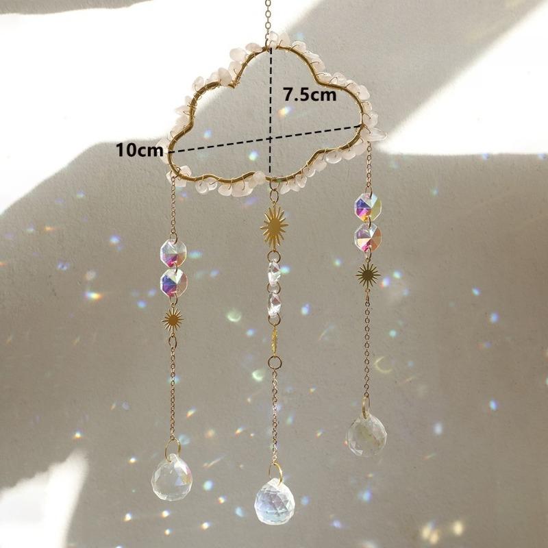 1pcs Natural Stone Cloud Shape Crystal Suncatcher Romantic Home Wall Hanging Decor Metal Chain Crystal Pendant