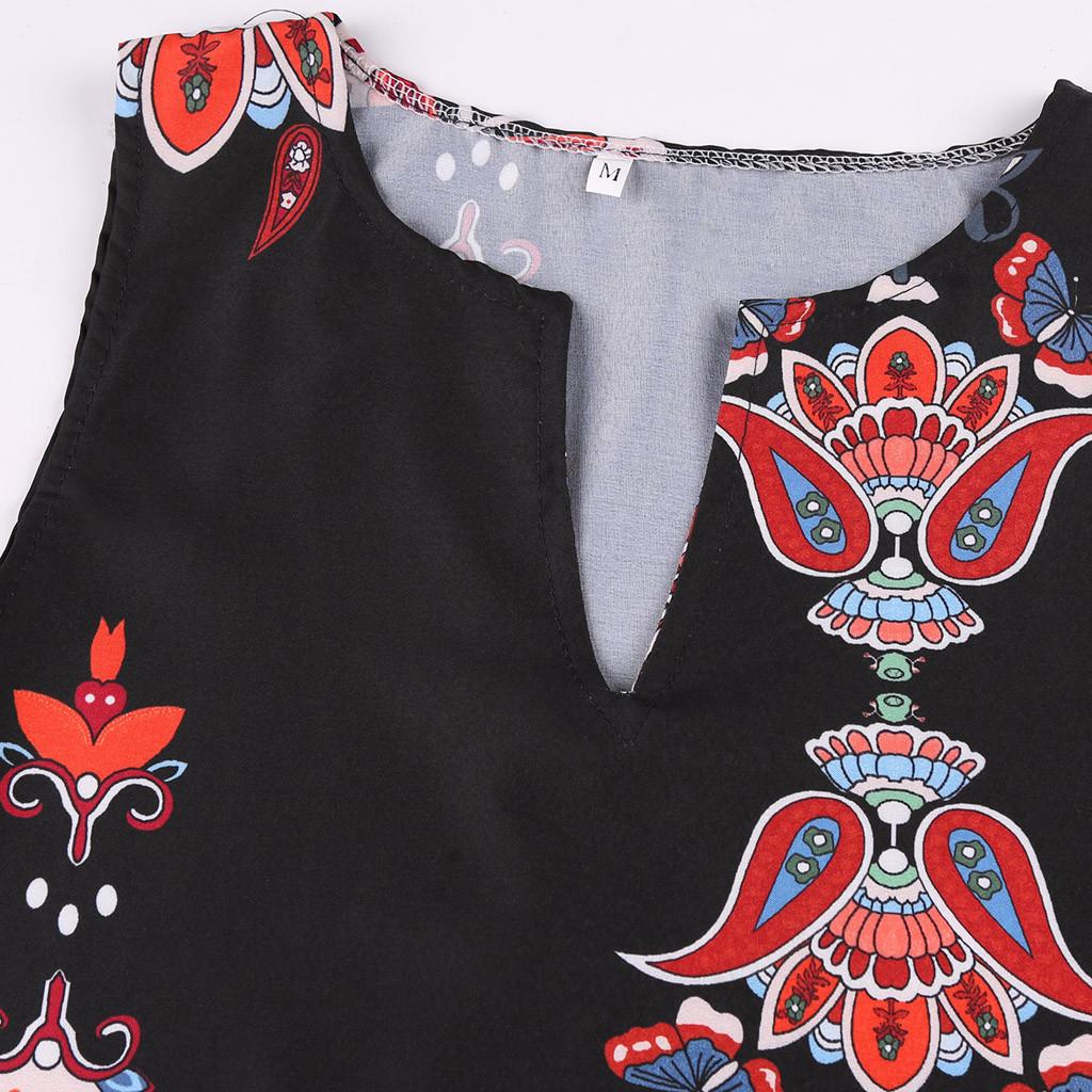 Women Plus Size Print Daily Casual Sleeveless Vintage Bohemian V Neck Maxi Dress