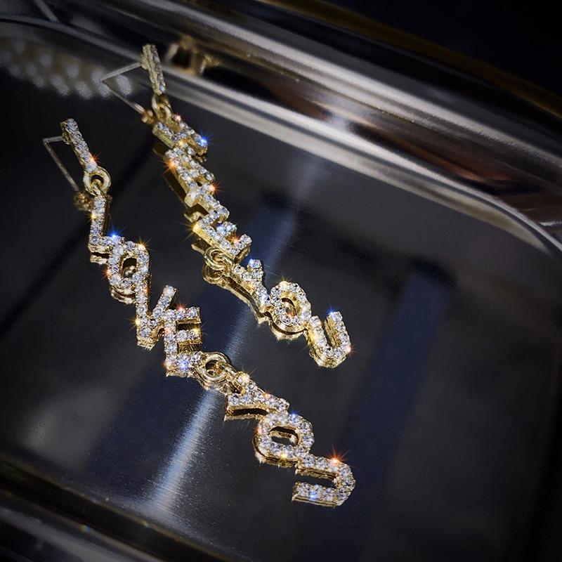 Silver Needle Fashion Temperament Asymmetrical Diamond-set Letter Earrings New Personalized Jewelry Women