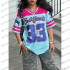 Sommer Damen Lässig Persönlichkeit Nummer & Buchstaben Druck Fußball T-Shirt Mode V-Ausschnitt Locker Komfort Atmungsaktiv Oberteile Tee Y2K
