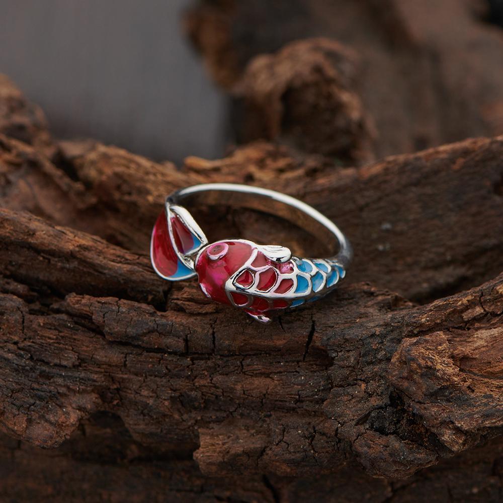 Vintage Lucky Koi Fish Opening Rings For Women  Silver Color Metal Delicate Fish Female Finger Ring Party Jewelry Gifts