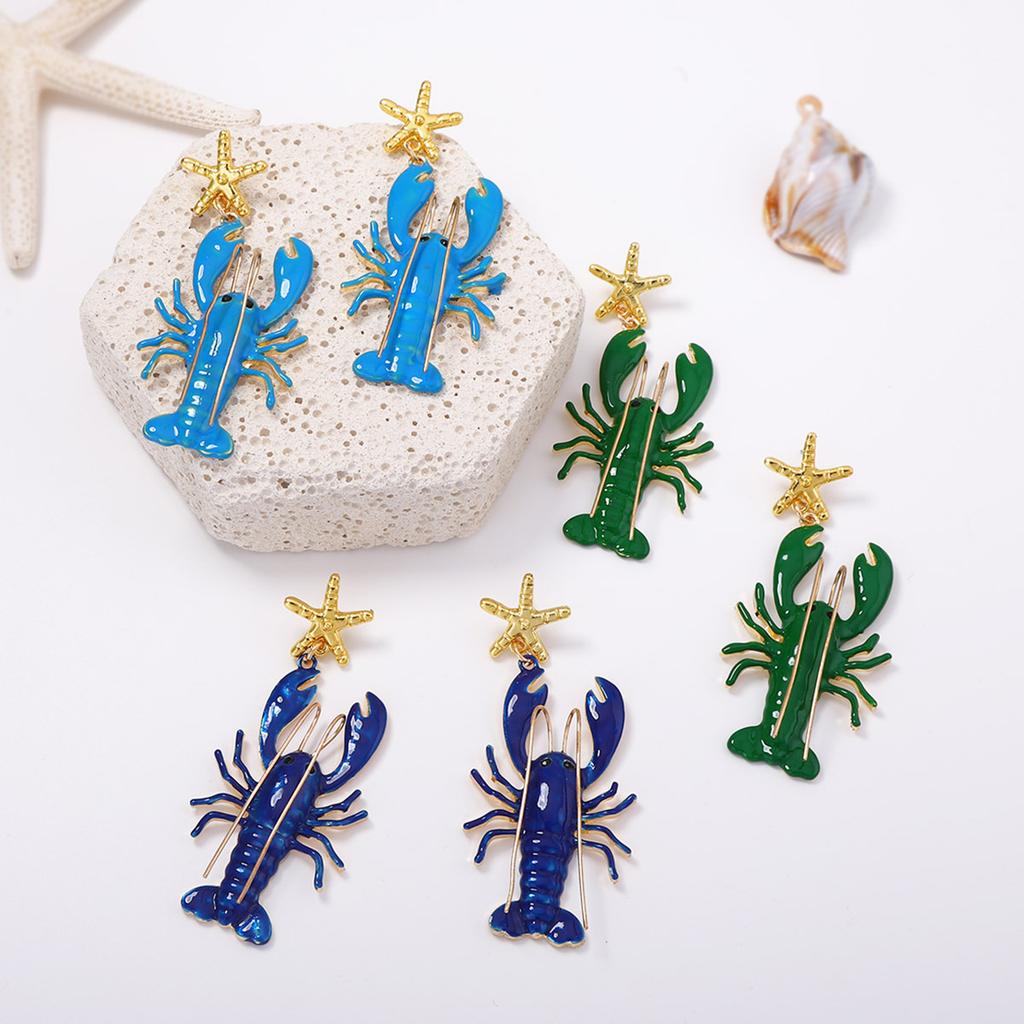 Hot-selling seaside earrings, unique niche design, long beard, painted lobster starfish female earrings