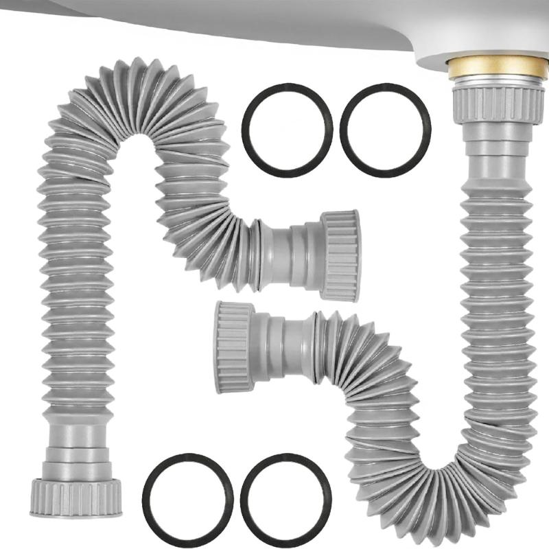 

Регулируемая сливная труба для раковины 2 шт. Гибкий P-образный сифонный набор 2 шт. для раковины или под раковину, для ванной комнаты, кухни 1