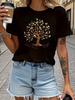 Fashionable Ladys Sports Shortsleeved Tshirt Golden Treeshaped Print with Colorful Leaves Scattered Throughout Presenting