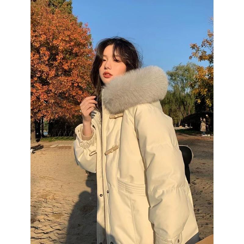 Winter horn buckle thickened long down cotton-padded clothes for women's winter long over the knee super thick loose cotton-padded jacket