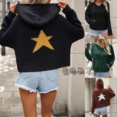 2024 Autumn/Winter Hoodie Knitted Sweater With Pocket, Long Sleeve, Pentagram Commuter Knitted Sweater For Women