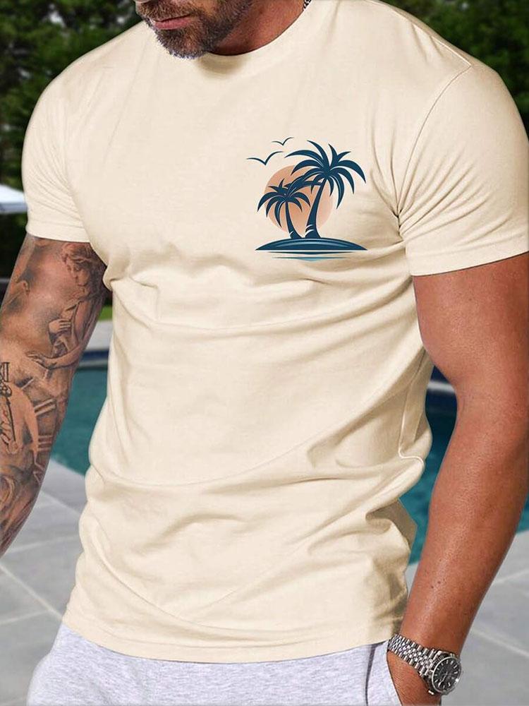 Hawaii Strandmuster 3D Gedrucktes T-Shirt Sommer Outdoor Lässig Täglich Kurzarm Oberteil Herren Mode Trend Personalisiert Rundhals Kleidung