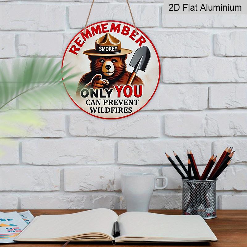 2D Flat, 1pc Print Round Aluminum Decorative Sign, Forest Fire Prevention Theme, Don't Let Wildfires Rage, Perfect for Cabin, Campground, Patio