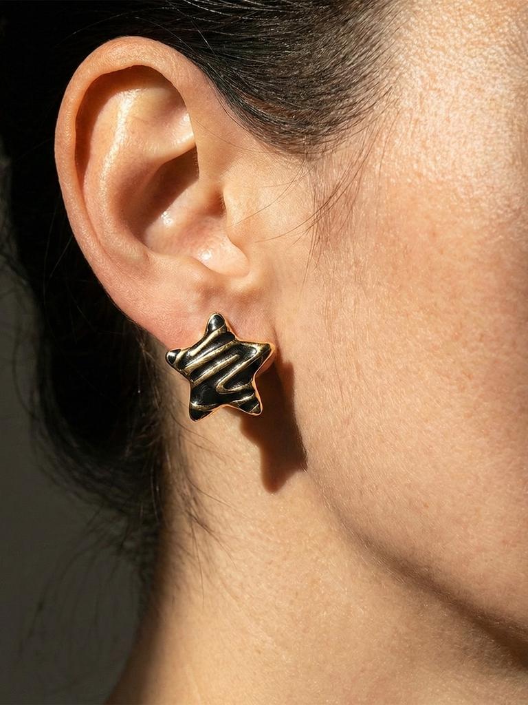 Vintage Gold Earrings For Women Cute Geometric Gold Plated Stainless Steel Trendy Colorful Summer Starfish Stud Earrings