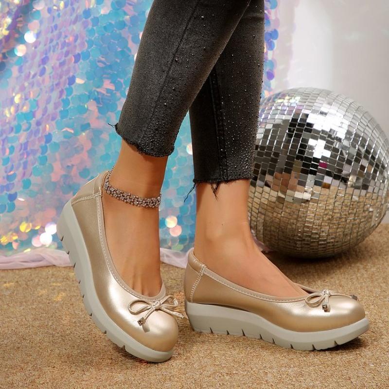 Fashion Shoes for Women 2025 Plus Size Slip on Women's High Heels Platform Daily Pumps Women Round Toe Wedges Bow Tie Shoes Female