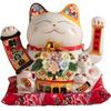 14 Inch Large Ceramic Lucky Cat Ornament Waving Arm Beckoning Cat USB Powered Hand-made Flower Desktop Decoration Fortune Cat