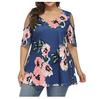 Women Fashion Floral Printing Short Sleeve T-Shirt Plus Size Round Neck Tops