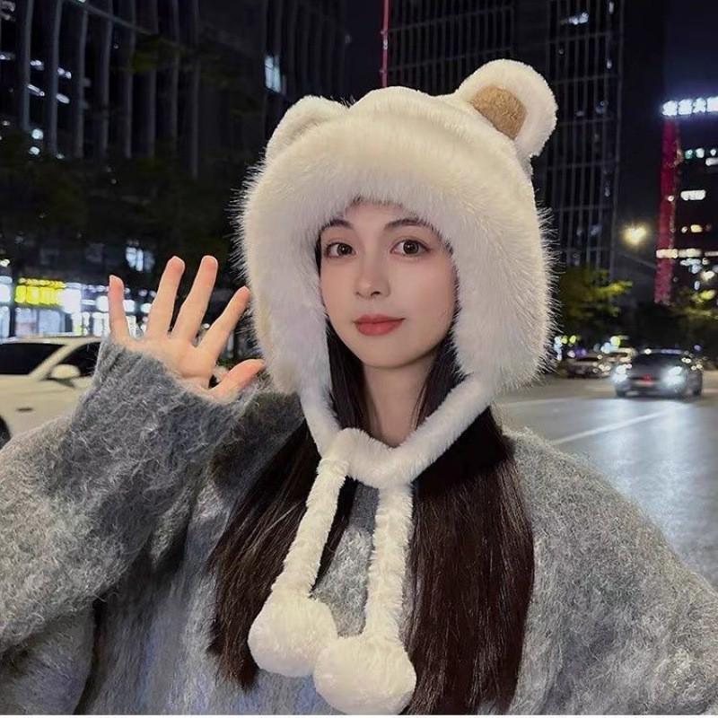 Cute Fox Ears Integrated Hat and Scarf with Plush Neck Warmer and Ear Protection
