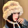 Rabbit Fur Knitted Fringed Lion Hat Women's Autumn and Winter Cloud Wool Hat Big Head Circumference Showing Face Small Warm Plush Hat