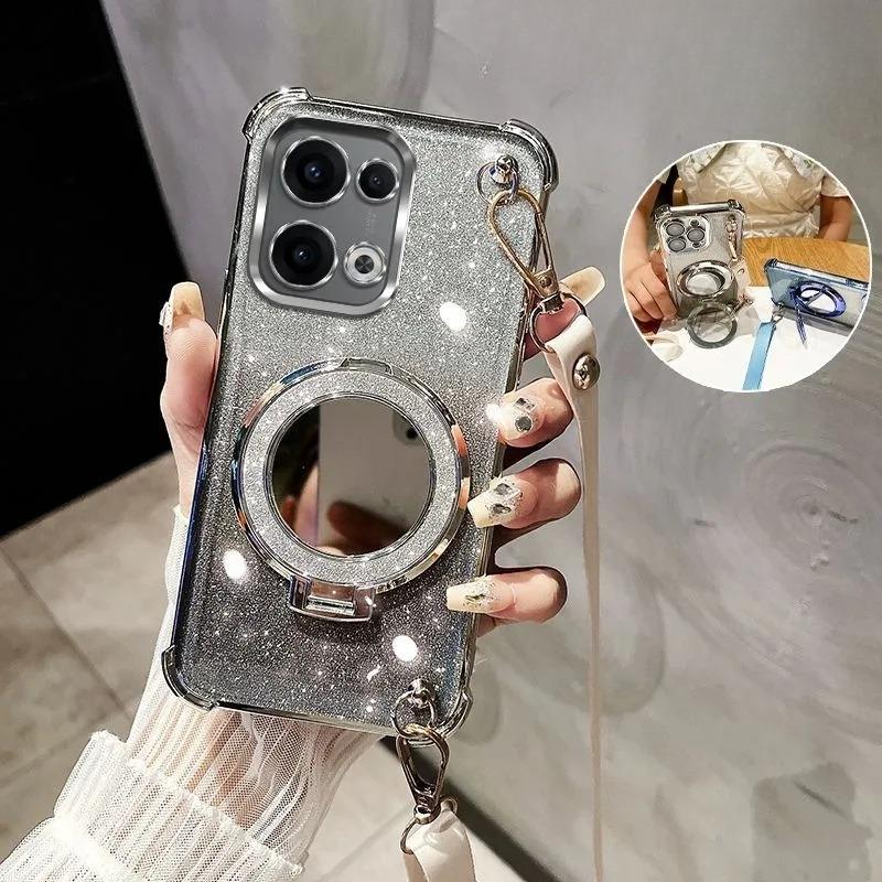 

Ударопрочный чехол с гальваническим покрытием и шнурком через плечо для Xiaomi Redmi 15C 15 4G 5G Coque с подставкой-зеркалом для макияжа Redmi 15C 4G 171mm серебряный