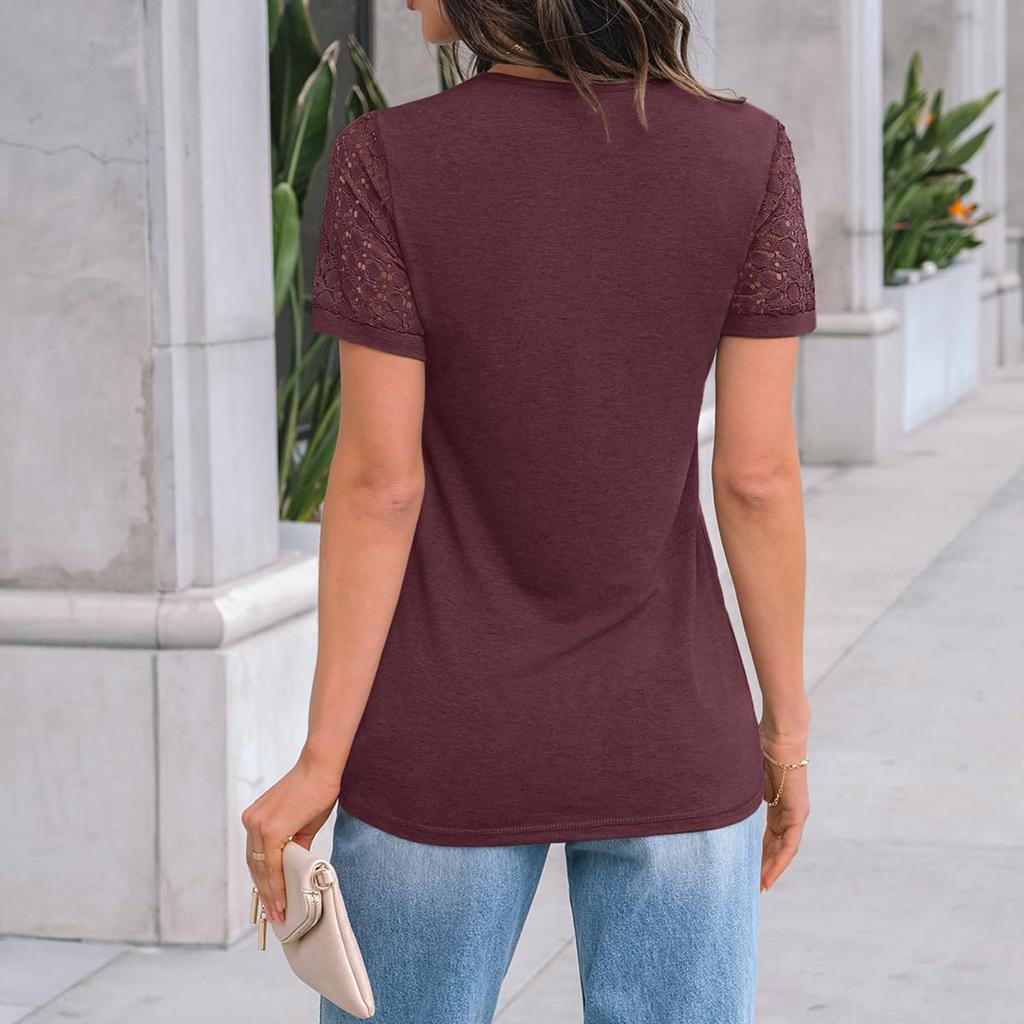 Women's Fashion Casual Lace T-Shirt Short Sleeve Top