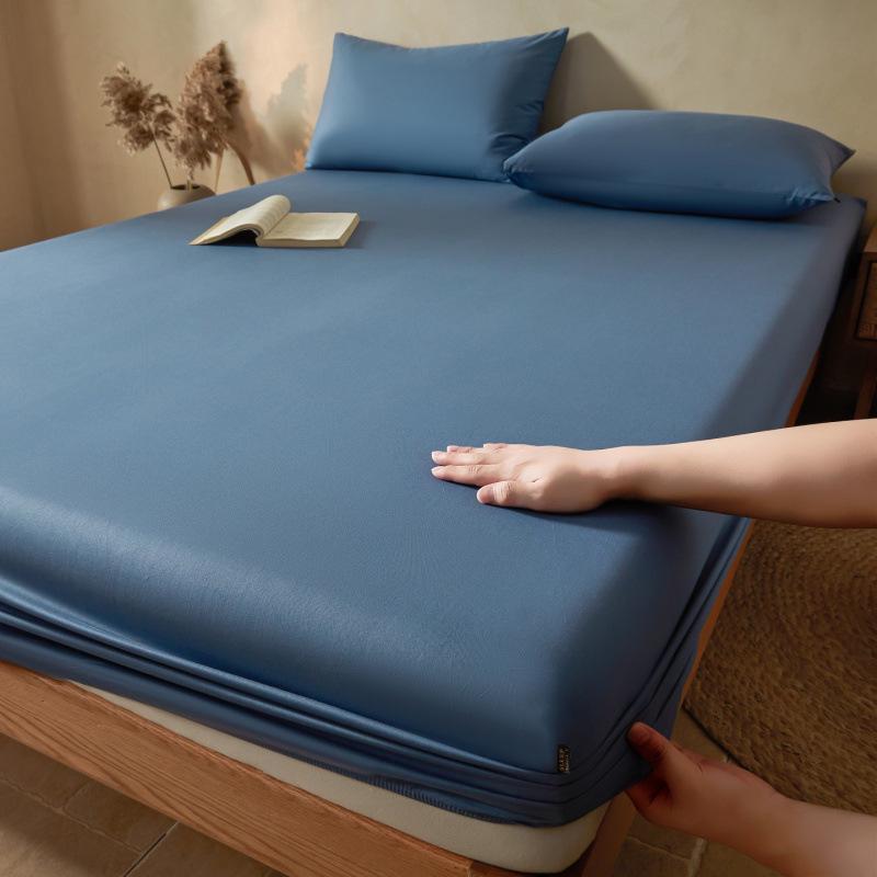 2026 Waterproof High-Rise Cotton Fitted Sheet Set - Plain Color, Summer-Ready, 3-Piece