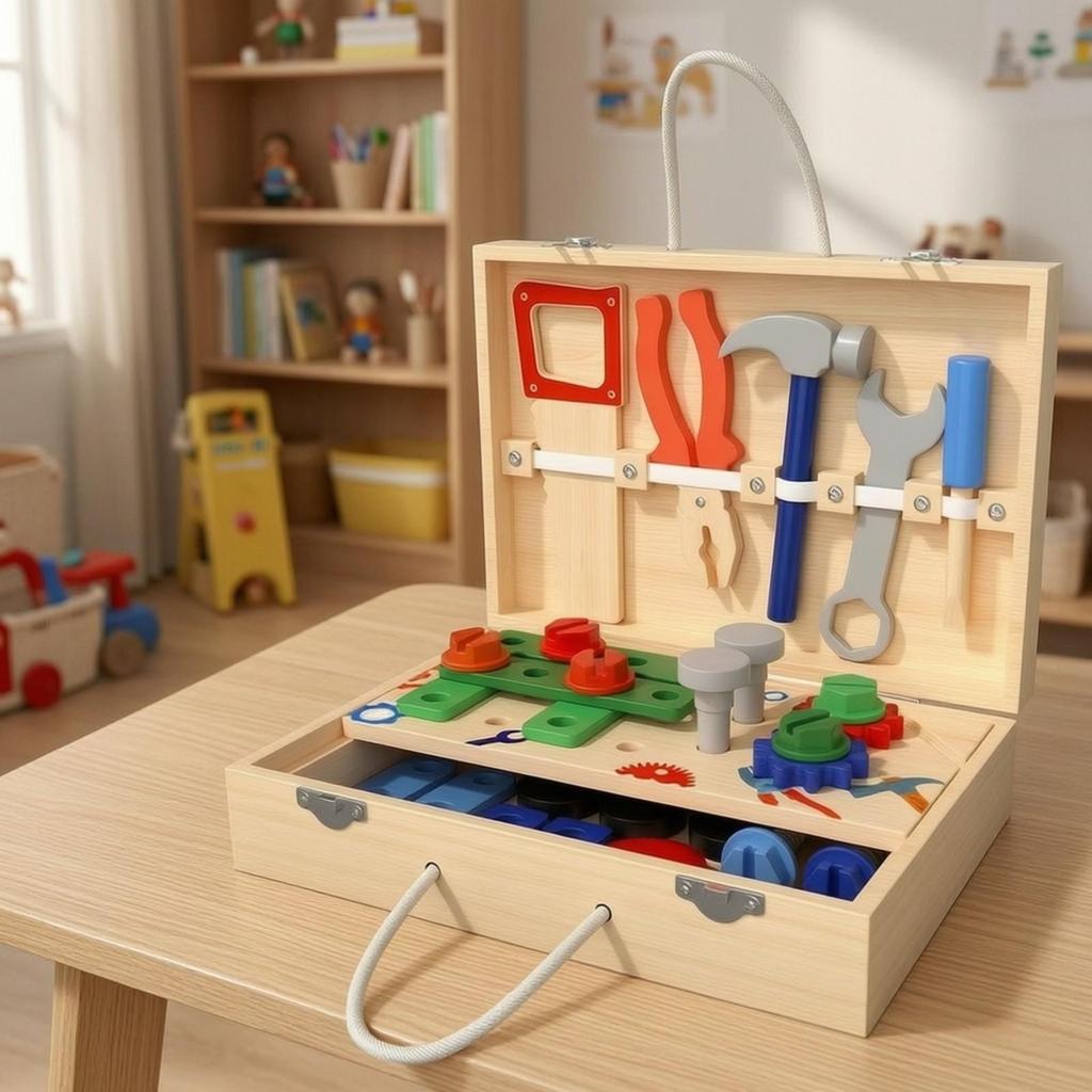 Wooden Toolbox Toy Educational Tool Box with Tools Learning for Toddlers