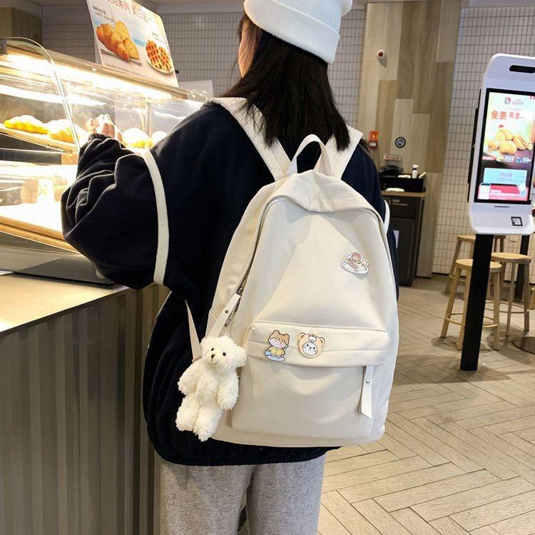 Solidcolor Backpack Shoulder Bag High School Students Junior High Unisex Gift
