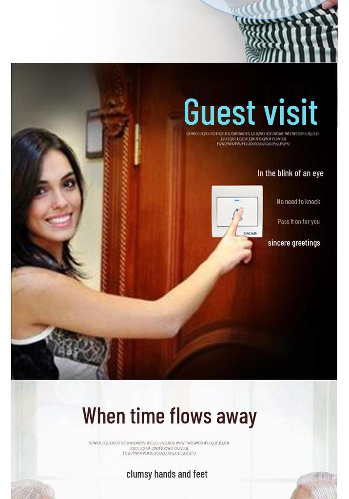 86 Type Wireless Doorbell with Call Button, Battery Powered, One-to-One Remote Control, No Wiring Needed
