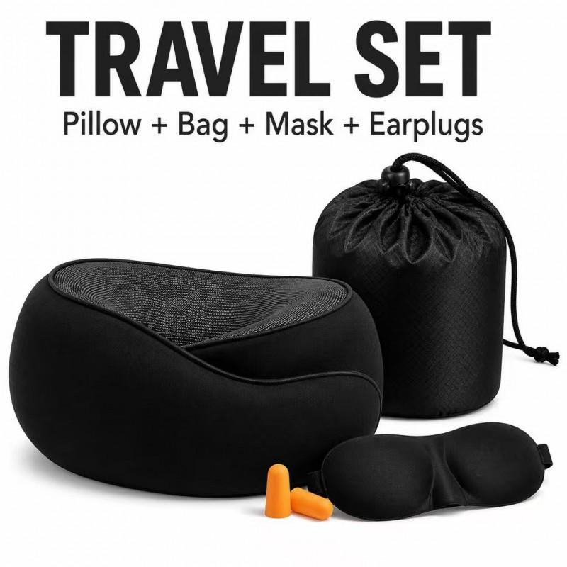 Memory Foam Travel Neck Pillow U-Shaped Airplane Sleep Office Car Use Portable Foldable With Carry Pouch