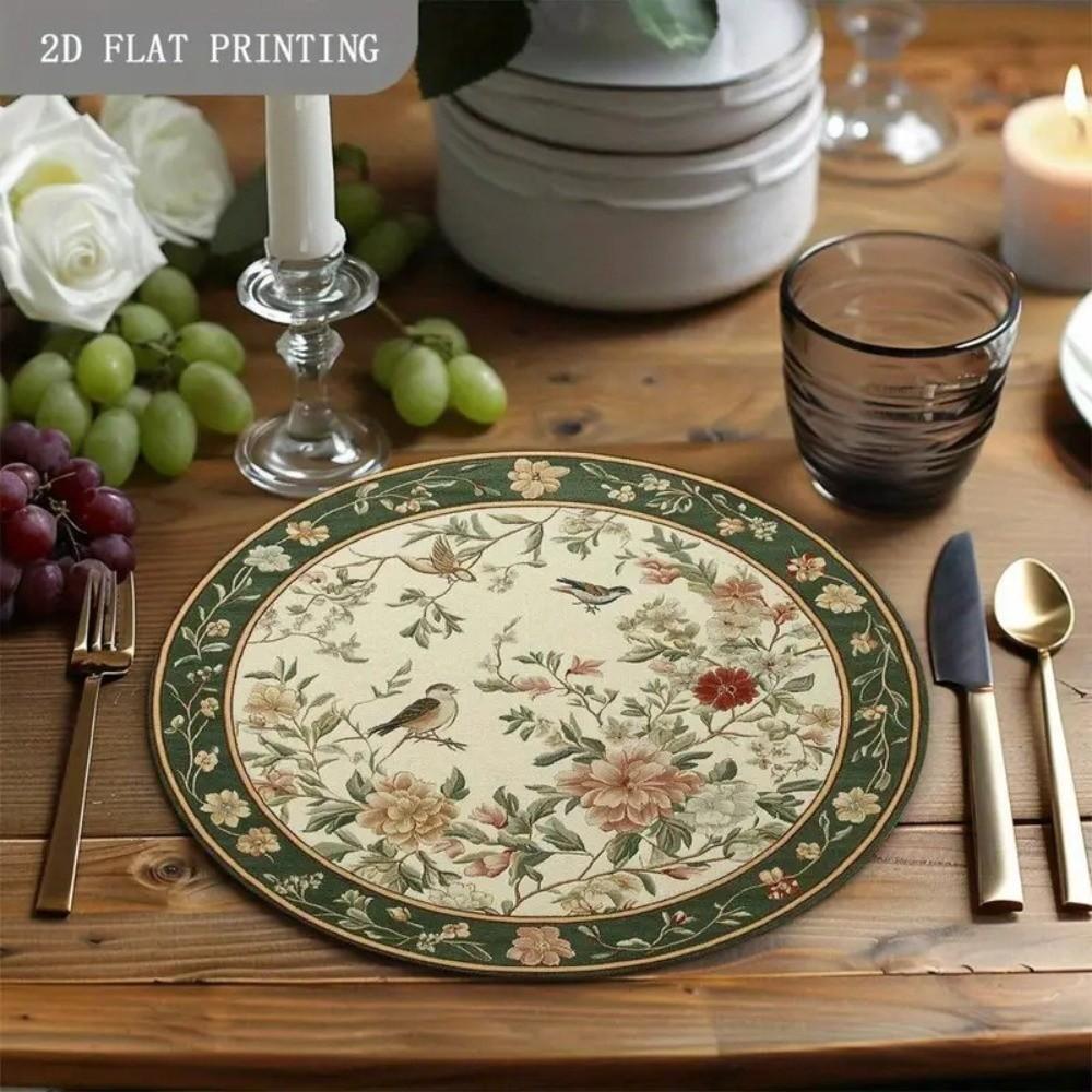 Anti-scald Floral Birds Table Placemat Anti-slip Coffee Cup Mats Flower Linen Table Mat  Home Decor