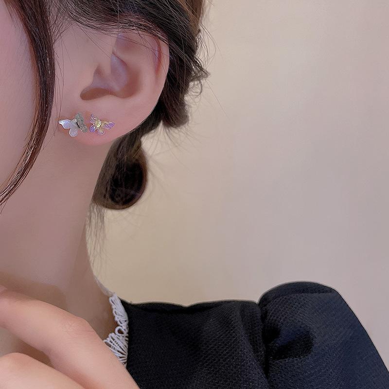 Four pairs of colorful butterfly stud earrings female sweet temperament girl heart earrings in wind small personality week earrings