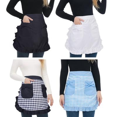Ruffled Waist Apron for Women Maid Apron Waist Adjustable Kitchen Cooking Apron for Cooking Baking Gardening Cafe Bakery
