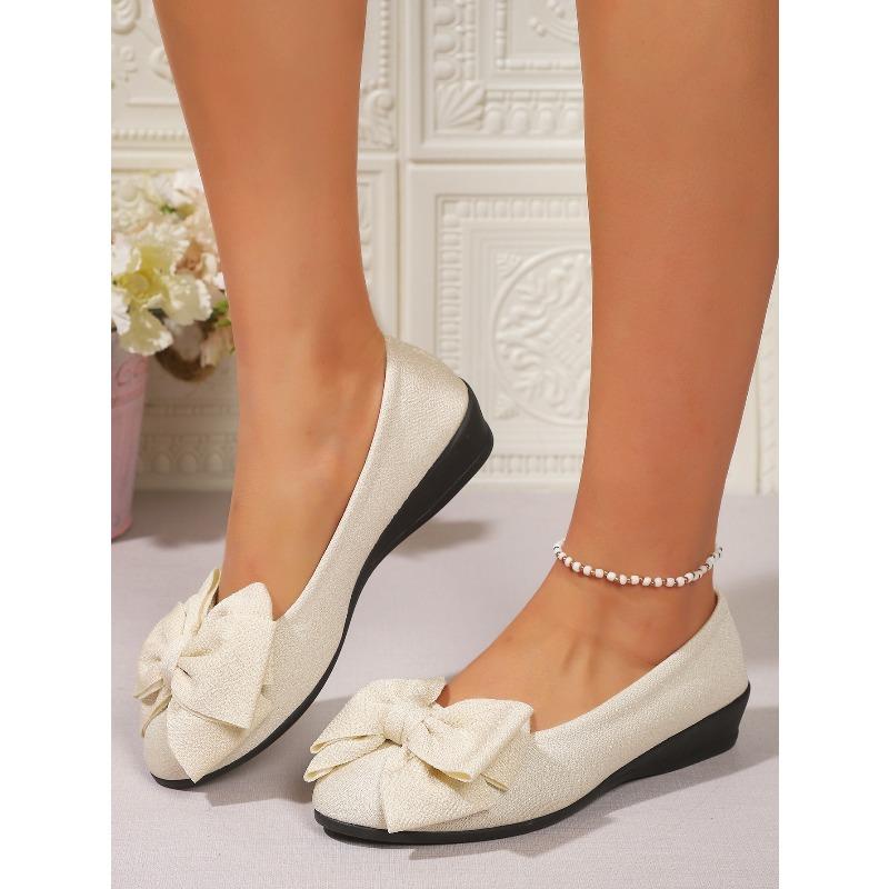 Plus Size Flat Casual Single Shoes Women's Suede Bow Round Toe