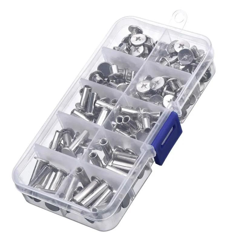

80Pcs M5 6/10/12/15/18mm Leather Studs Snap Rivets Bolts and Nuts Books Butt Screw Photo Album Binding Screw Fasteners Kit