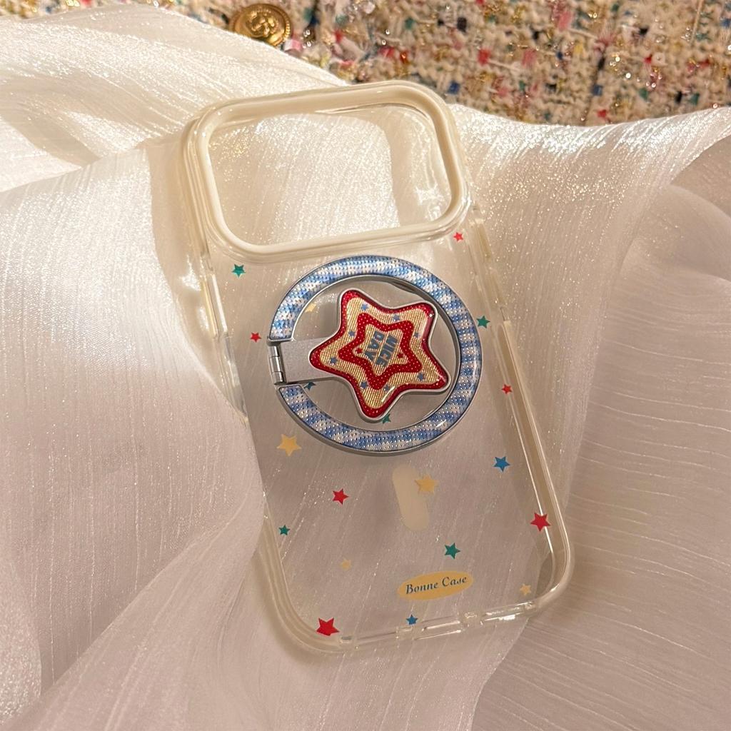 Transparent colored stars iPhone17promax Phone case13Apple17Applicable15Gilded Magnetic Stand16