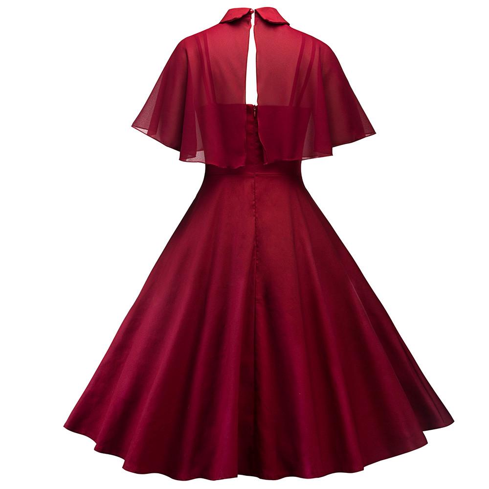 Women's Solid Color Lace Long Skirt Cloak Stand Collar Short Sleeve Dress