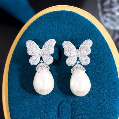 French Bow Pearl Earrings, Sweet Temperament Three-Dimensional Micro-Inlaid Zircon Needle Earrings, Super Fairy Earrings.