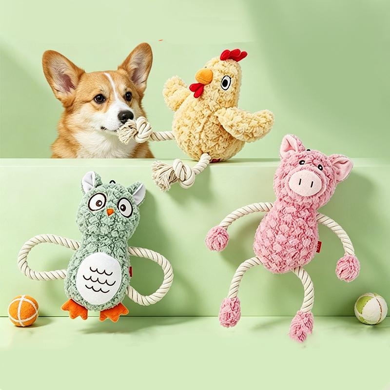 Dog Toys with Self Soothing Cotton Rope Teeth Grinding Bite Resistance and Sound Making Plush Pet Toys Suitable for All Dog Bree