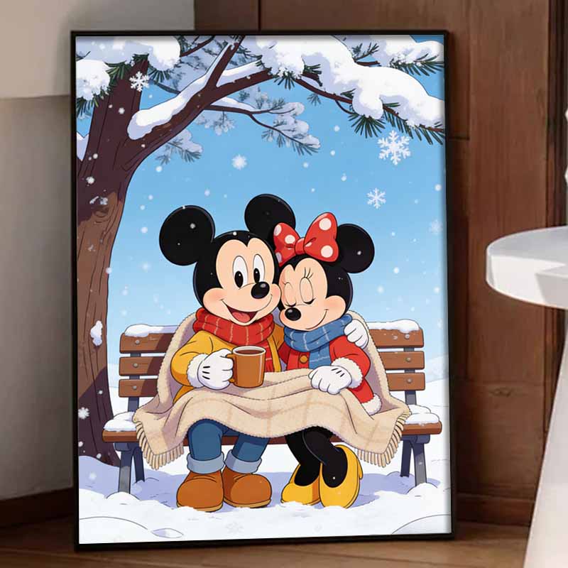 Disney Diamond Art Painting Kit 5D Diamond Mickey Minnie Snow Scene Painting Dot Art Diamond Home Wall Decor