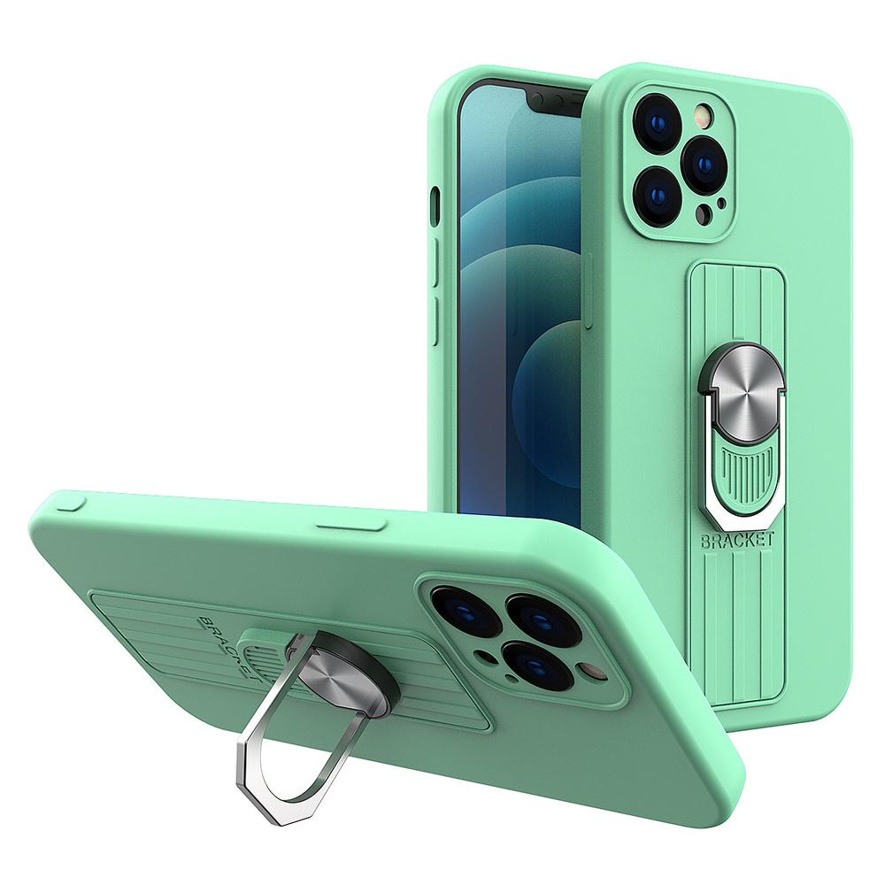 Mint Green Silicone Ring Case with Finger Holder & Stand for iPhone 12 Pro Max