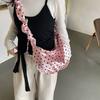 Polka Dot Satin Cloud Hobo Bag With Ruched Strap Shiny Glossy Finish Sweet Cute Style Women Date Trendy Shoulder Crossbody Bag