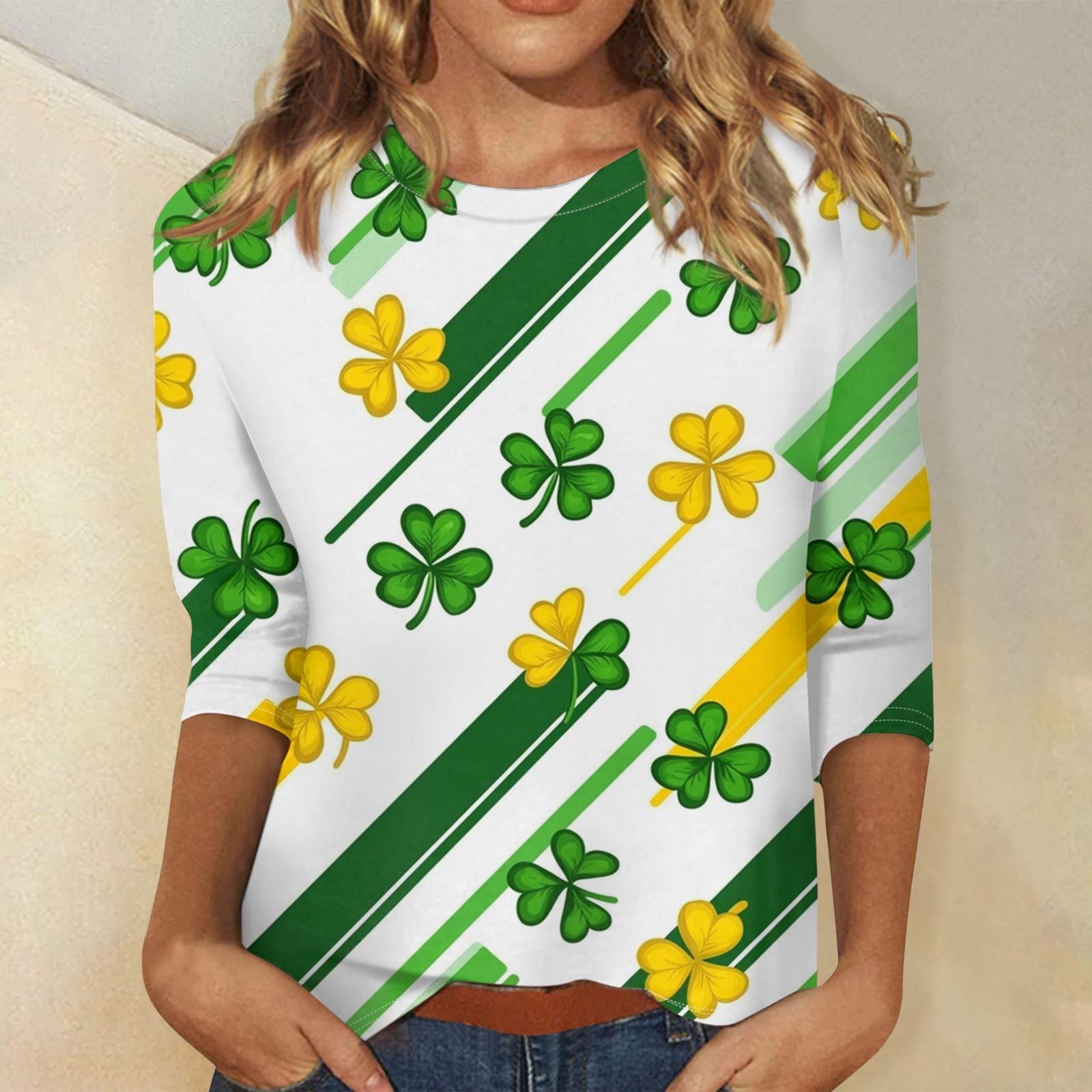 

Жіноча модна повсякденна вільна футболка з принтом і круглим вирізом з рукавом 3/4 XL жовтий