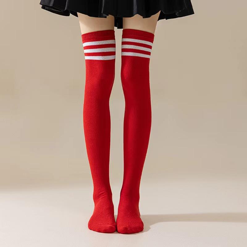 New 1Pair Sexy Long Socks Solid Color Striped Women Over Knee Thigh High Over The Knee Stockings Ladies Girls Warm Knee Socks