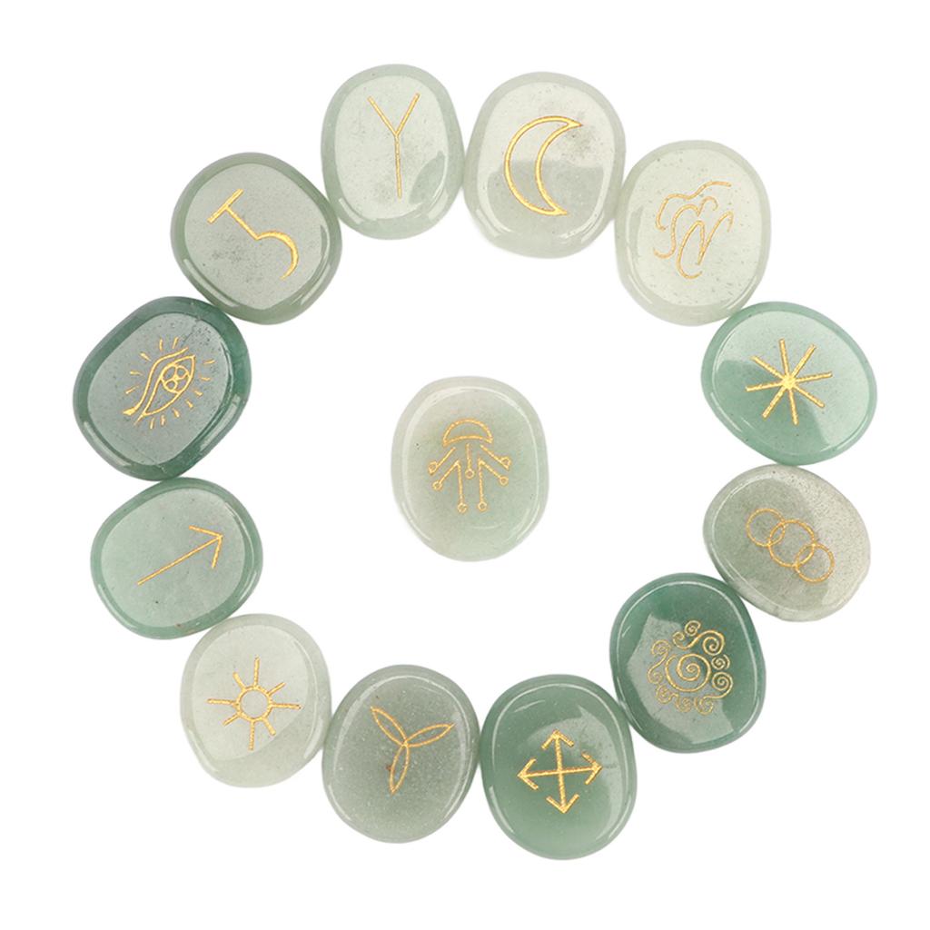 13PCS     Stones with Cloth Bag Engraving   Stone for Divination   Meditation