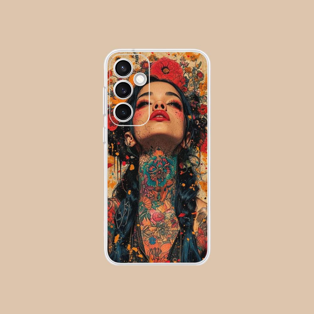 Retro Tattoo Girl Mobile Phone Case for Samsung Galaxy S25 S24 S23 S22 S21Plus FE Ultra Clear Colorful Cover Pretty Smartphone