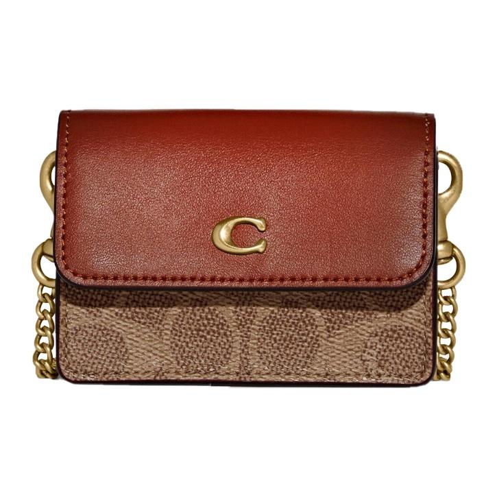 Coach Classic Monogram C Logo Chain Crossbody Bag Women bags Brown C7211-B4NQ4 Basic Set (Bag+Dust Bag)