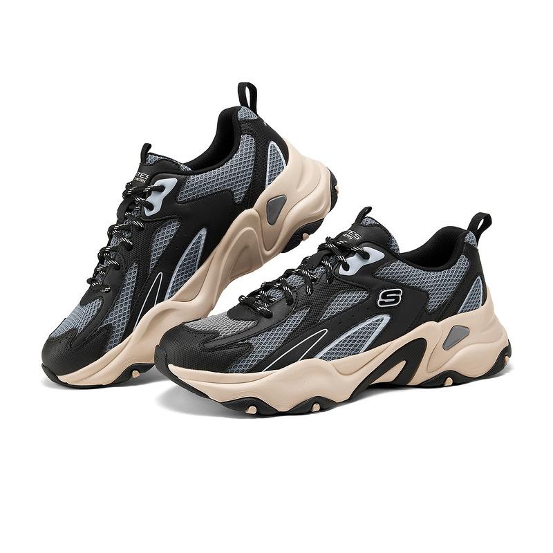 Skechers D'LITES 5.0 Men Black Grey Low Top Dad Shoes 232496-BKMT